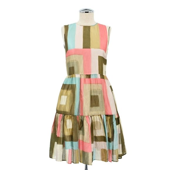 RED VALENTINO Womens Size 2 / 38 Plaid Silk Sleeveless Dress Pastel Knee Length